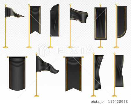 3d black gold vertical pennant flag vector mockup 119428958