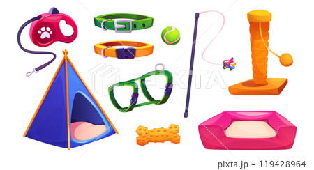 Pet shop goods isolated on white background Pet shop goods isolated on white background 119428964