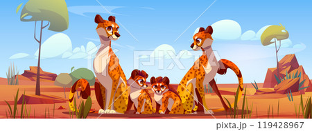 Cheetah family in Africa cartoon vector background 119428967