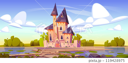 Royal castle with gates, windows and towers. Royal castle with gates, windows and towers. 119428975