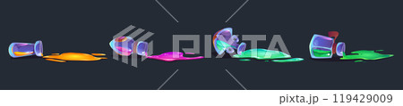 Fallen glass tubes with spilled colored potions. Fallen glass tubes with spilled colored potions. 119429009