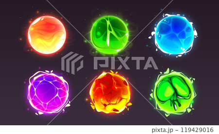 Magic energy effect ball, crystal orb power icon 119429016