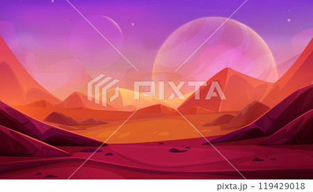 Alien planet landscape with martian desert 119429018