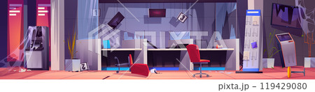 Abandoned and broken bank customer service office. 119429080