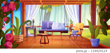 Terrace with access to forest in summer 119429124