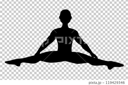 Silhouette illustration of a person doing leg stretching, cut out on transparent background 119429346