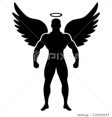 ボディビルダーの天使のシルエットイラスト　透過背景の切り抜き 119429347