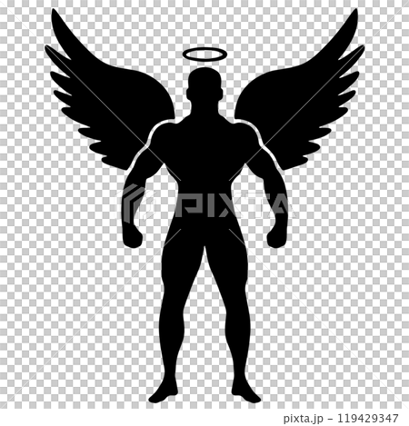 ボディビルダーの天使のシルエットイラスト　透過背景の切り抜き 119429347