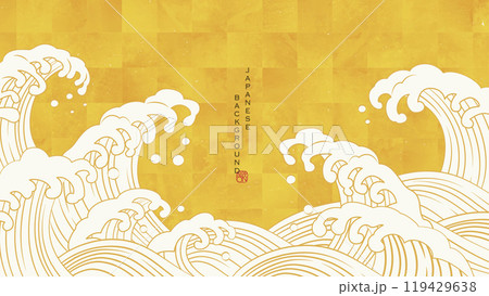 波しぶきと金箔の和風背景イラスト 119429638