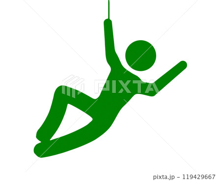 ロープにぶら下がっている人のピクトグラム風イラスト 透過背景の切り抜き ロープにぶら下がっている人のピクトグラム風イラスト 透過背景の切り抜き 119429667