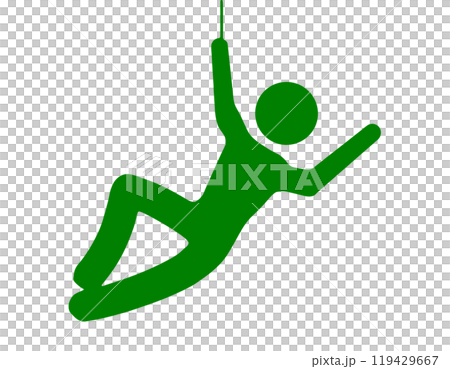 ロープにぶら下がっている人のピクトグラム風イラスト 透過背景の切り抜き ロープにぶら下がっている人のピクトグラム風イラスト 透過背景の切り抜き 119429667