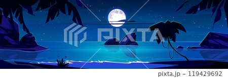 Night moonlight on sea beach island background 119429692
