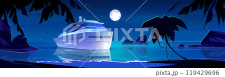 Large cruise ship on sea or ocean coast at night. Large cruise ship on sea or ocean coast at night. 119429696