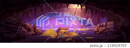 Large cave with piles of gold 119429705
