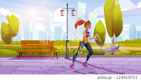 Active woman jogging in city park Active woman jogging in city park 119429711