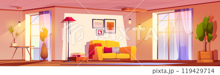 Living room interior with furniture and sun beam 119429714