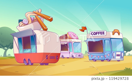 Food truck in city park cartoon vector Food truck in city park cartoon vector 119429728