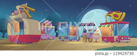 Street food truck at night festival park vector 119429730