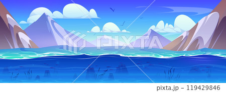 Mountain lake with underwater view Mountain lake with underwater view 119429846