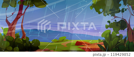 Path to sea with rain and wind storm illustration 119429852