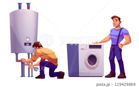 Repairman fixing boiler, washing machine Repairman fixing boiler, washing machine 119429869