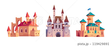 Set of medieval castles on white background 119429891