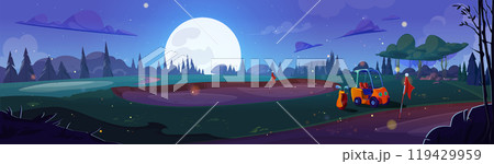 Golf course with grass surface, sand at night Golf course with grass surface, sand at night 119429959