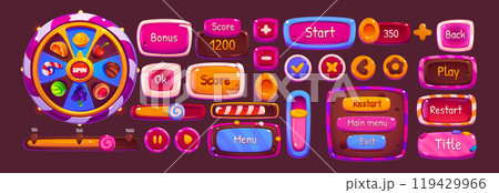 Pink candy ui game fortune wheel and button set 119429966