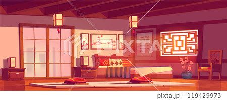 Japanese hotel bedroom interior cartoon vector 119429973