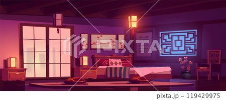 Traditional asian bedroom at night 119429975