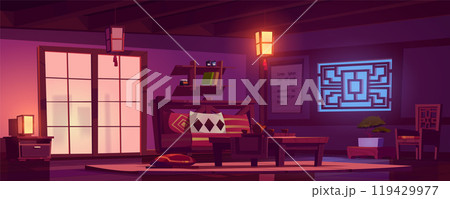Chinese room in evening, table for tea ceremony Chinese room in evening, table for tea ceremony 119429977