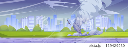 Tornado hurricane twister near city. 119429980