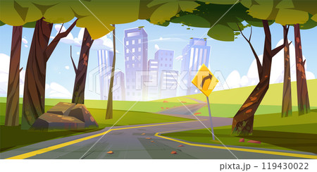 Road to city building cartoon game background 119430022