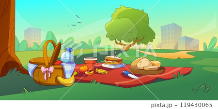 Picnic setup in city public park Picnic setup in city public park 119430065