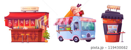 Street food stalls for park market or fun fair Street food stalls for park market or fun fair 119430082