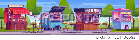 Street food market stall booth cartoon vector Street food market stall booth cartoon vector 119430083