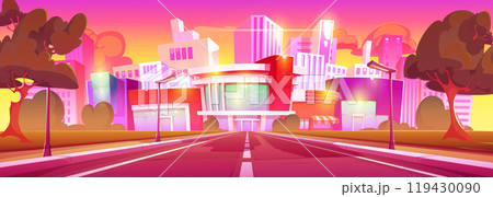 Cartoon sunrise or sunset city landscape 119430090