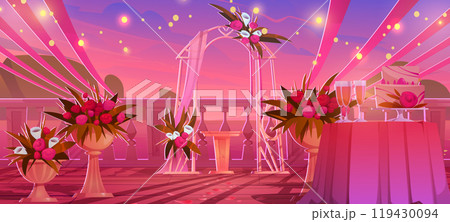 Wedding ceremony scene on sunset sea beach 119430094