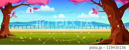 Sunny day in spring park near lake water Sunny day in spring park near lake water 119430136
