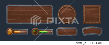 Wooden frames and boards for game ui design. Wooden frames and boards for game ui design. 119430138