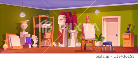 Art studio workshop interior with painting tools Art studio workshop interior with painting tools 119430153