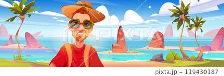 Young man selfie on summer beach Young man selfie on summer beach 119430187