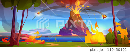 Volcano eruption with lava flow Volcano eruption with lava flow 119430192