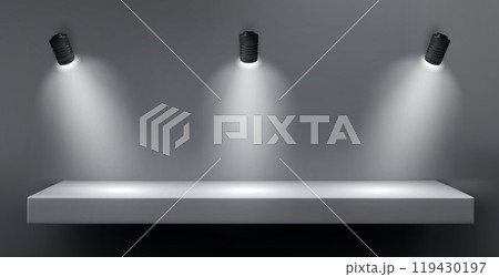 Wall with shelf and light lamp for product display 119430197