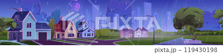 Suburban landscape with countryside house in rain. Suburban landscape with countryside house in rain. 119430198
