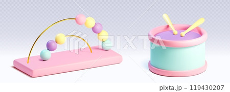 3d baby toy cute object set with drum vector icon 3d baby toy cute object set with drum vector icon 119430207