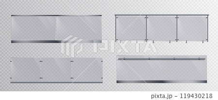 Glass handrails set on transparent background Glass handrails set on transparent background 119430218