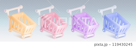3D supermarket cart with wheels and plastic basket 119430245