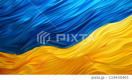 Smooth waves of the blue and yellow flag of Ukraine, symbolizing unity and strength 119430401