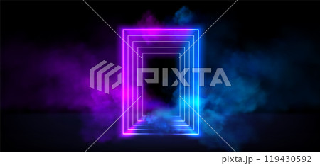 Neon glowing rectangular frame with smoke 119430592